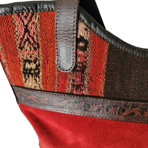 Vintage Handmade Bolivian Boho Leather Trim and Suede Tote Handbag - Picture 4 of 10